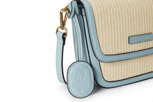 Load image into Gallery viewer, Amelia Saddle Bag - Sand Raffia & Baby Blue