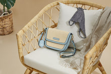 Load image into Gallery viewer, Amelia Saddle Bag - Sand Raffia & Baby Blue