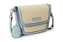 Load image into Gallery viewer, Amelia Saddle Bag - Sand Raffia &amp; Baby Blue
