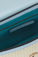 Load image into Gallery viewer, Amelia Saddle Bag - Sand Raffia &amp; Baby Blue
