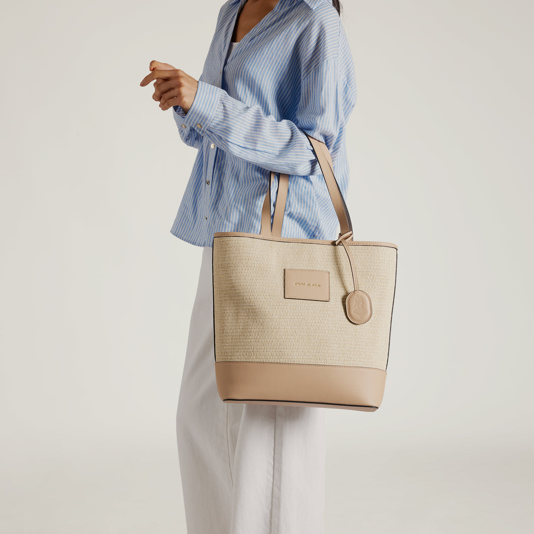Alassio Shoulder Bag - Sand Raffia & Beige
