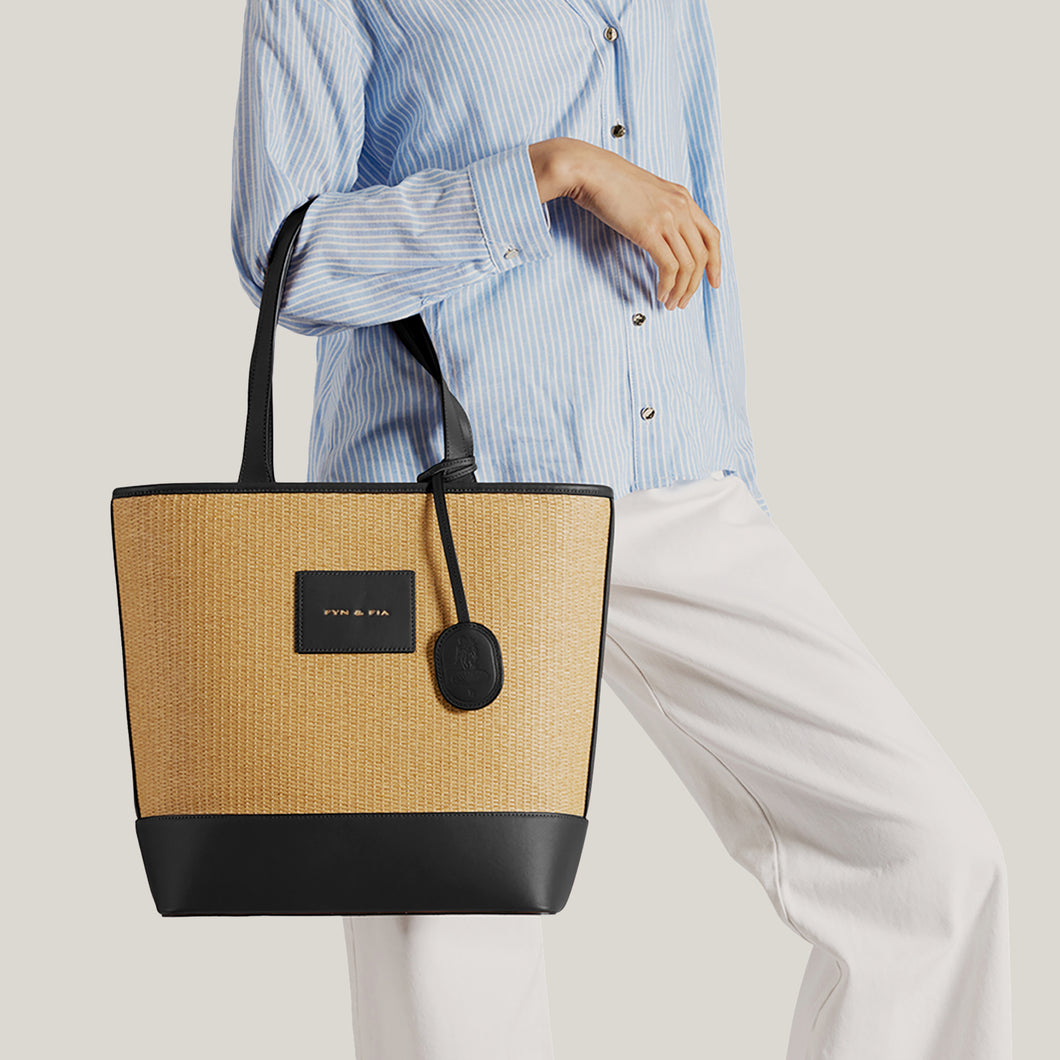 Alassio Shoulder Bag - Sunkissed Raffia & Black