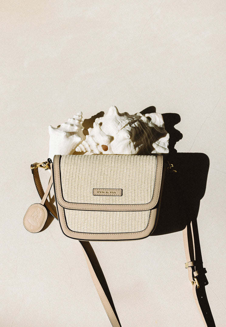 Amelia Saddle Bag - Sand Raffia & Beige